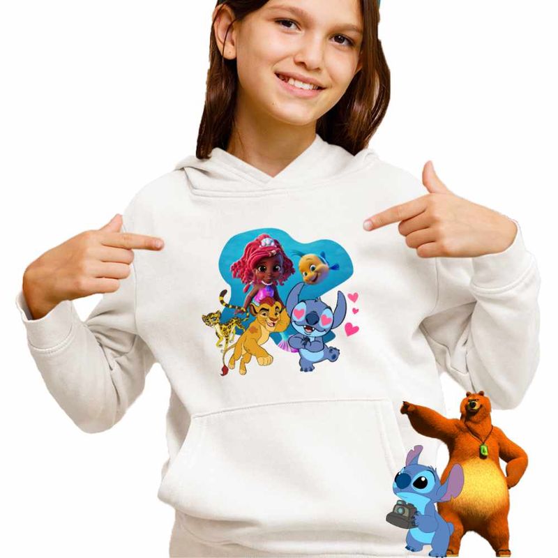 Fashion, accesorii si bijuterii - Copii - Imbracaminte copii - Pulovere si hanorace copii - Hanorac Copii Fete Ariel Stitch Garda Felina Fuli Kion, alb, marime L Copii - Infinity.ro