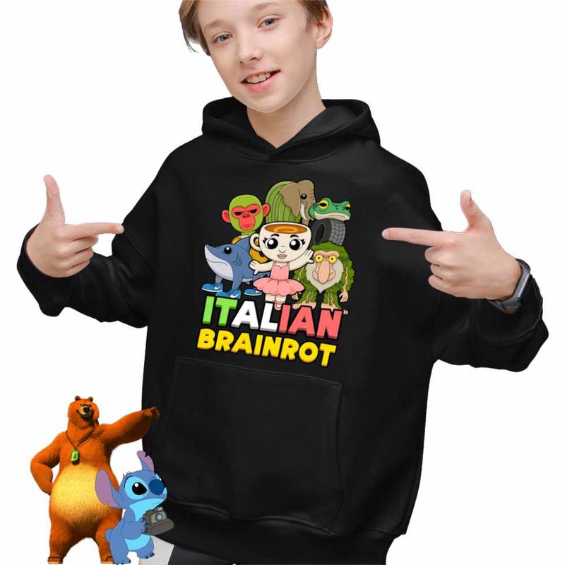 Fashion, accesorii si bijuterii - Copii - Imbracaminte copii - Pulovere si hanorace copii - Hanorac Copii Baieti Italian Ballerina Tralalero BrrBrr Brainrot Brain Rot, negru, marime XL Copii - Infinity.ro