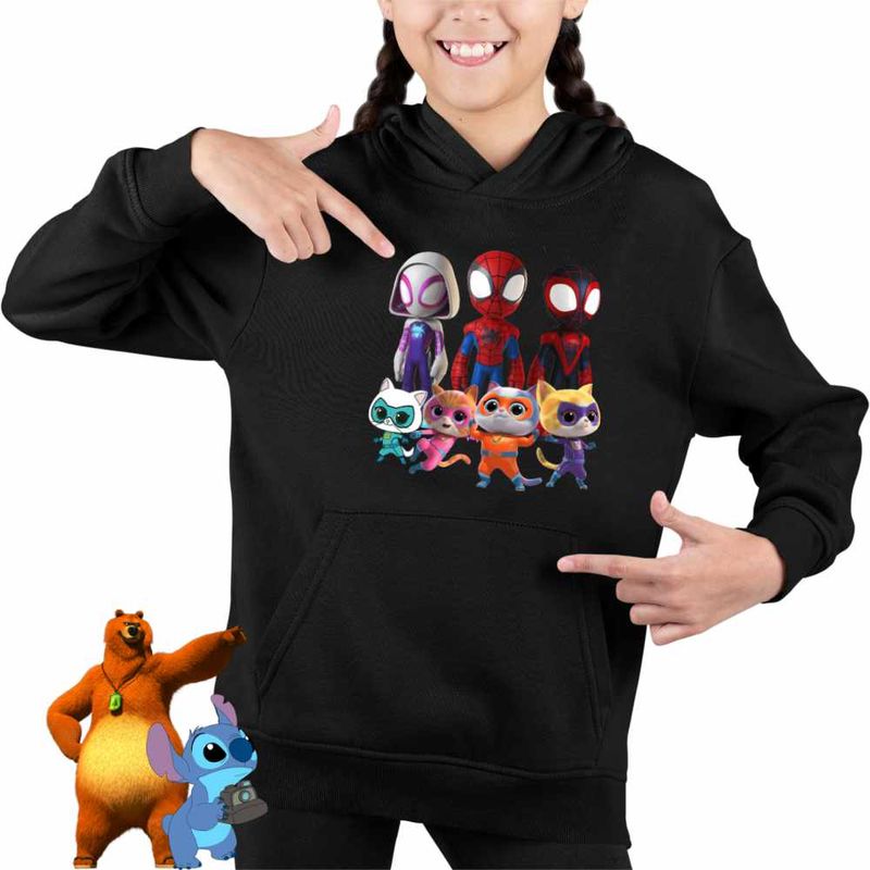 Fashion, accesorii si bijuterii - Copii - Imbracaminte copii - Pulovere si hanorace copii - Hanorac Copii Fete Paienjenel Spin Fantoma Super Pisicute, negru, marime L Copii - Infinity.ro