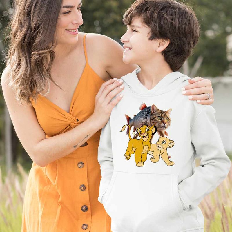 Fashion, accesorii si bijuterii - Copii - Imbracaminte copii - Pulovere si hanorace copii - Hanorac Copii Baieti Trulimero Trulichina Pisica Peste Regele Leu Simba, alb, marime M Copii - Infinity.ro