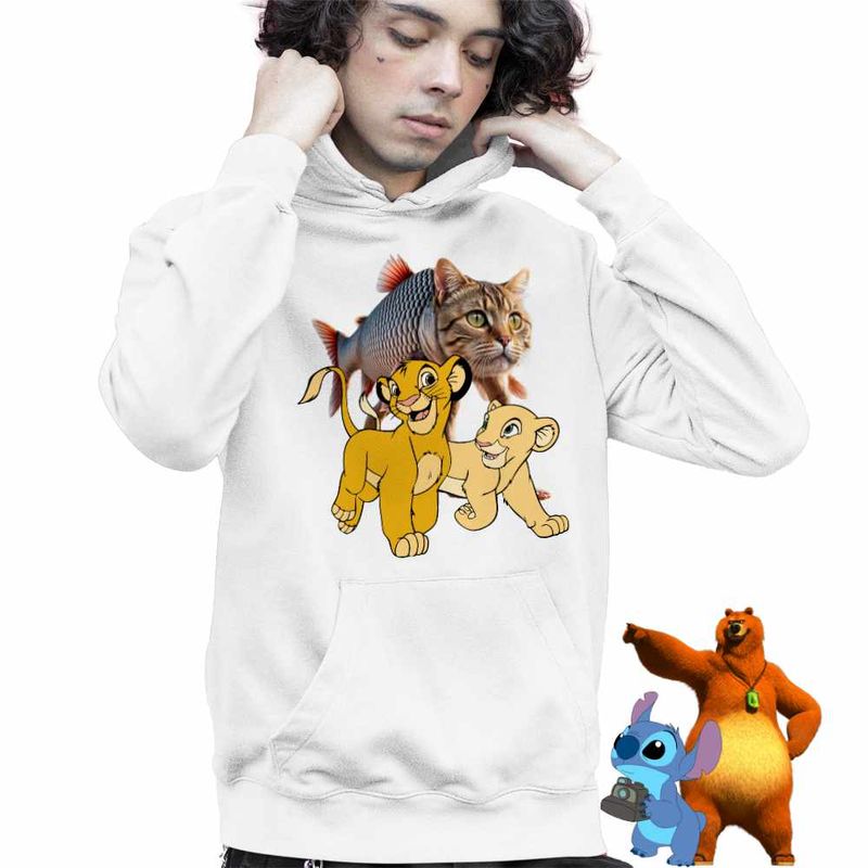 Fashion, accesorii si bijuterii - Copii - Imbracaminte copii - Pulovere si hanorace copii - Hanorac Copii Baieti Trulimero Trulichina Pisica Peste Regele Leu Simba, alb, marime M Copii - Infinity.ro