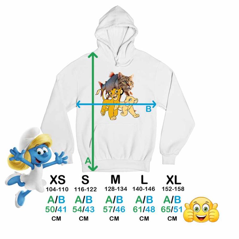 Fashion, accesorii si bijuterii - Copii - Imbracaminte copii - Pulovere si hanorace copii - Hanorac Copii Baieti Trulimero Trulichina Pisica Peste Regele Leu Simba, alb, marime M Copii - Infinity.ro