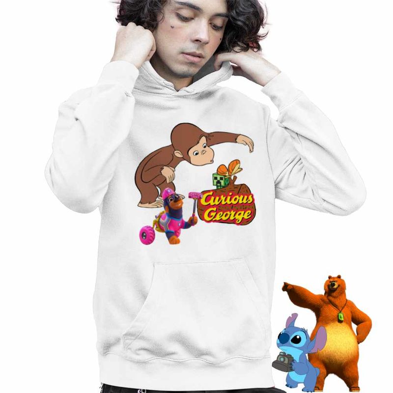 Fashion, accesorii si bijuterii - Copii - Imbracaminte copii - Pulovere si hanorace copii - Hanorac Copii Baieti Curious George Creeper Gradina Zoologica, alb, marime L Copii - Infinity.ro