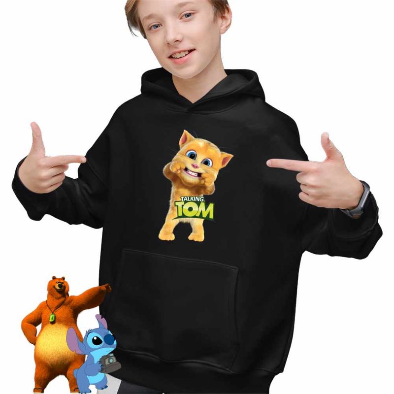 Fashion, accesorii si bijuterii - Copii - Imbracaminte copii - Pulovere si hanorace copii - Hanorac Copii Baieti Ginger Talking Tom, negru, marime XS Copii - Infinity.ro