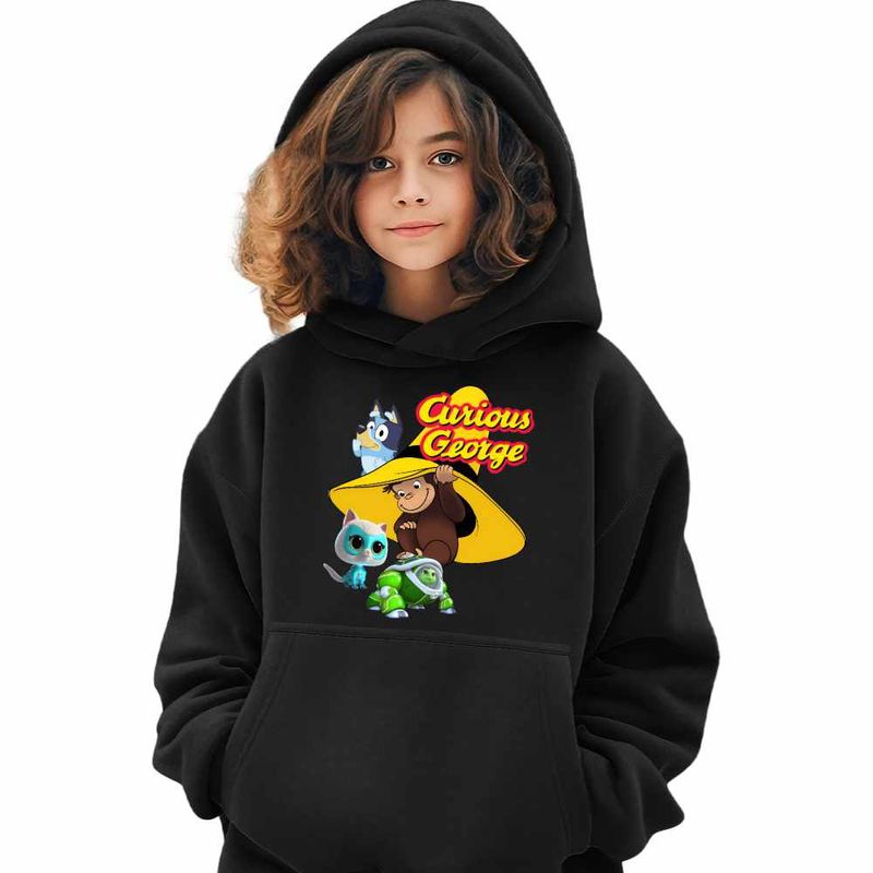 Fashion, accesorii si bijuterii - Copii - Imbracaminte copii - Pulovere si hanorace copii - Hanorac Copii Fete Curiosul George Bluey Super Pisicute Robogobo, negru, marime XS Copii - Infinity.ro