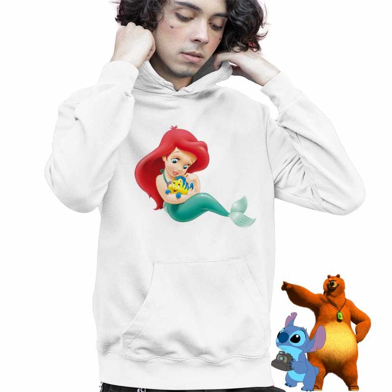 Fashion, accesorii si bijuterii - Copii - Imbracaminte copii - Pulovere si hanorace copii - Hanorac Copii Baieti Mica Sirena Baby Flounder Ariel Little Mermaid, alb, marime XS Copii - Infinity.ro