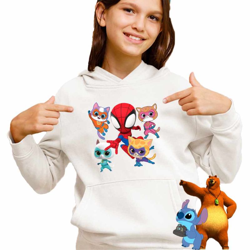 Fashion, accesorii si bijuterii - Copii - Imbracaminte copii - Pulovere si hanorace copii - Hanorac Copii Fete Super Pisicute Paienjenel, alb, marime XS Copii - Infinity.ro