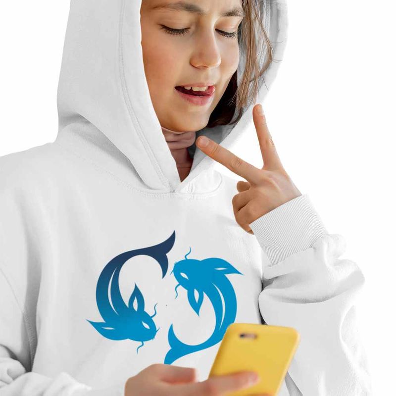 Fashion, accesorii si bijuterii - Copii - Imbracaminte copii - Pulovere si hanorace copii - Hanorac Copii Fete Pesti Horoscop Zodie Astrologie Pisces, alb, marime L Copii - Infinity.ro