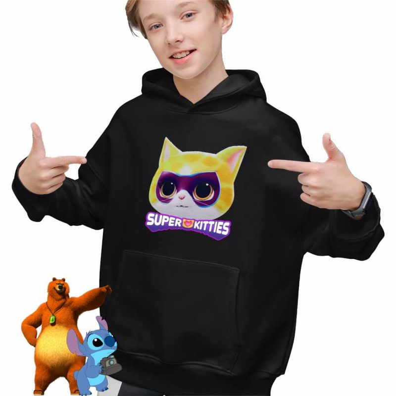 Fashion, accesorii si bijuterii - Copii - Imbracaminte copii - Pulovere si hanorace copii - Hanorac Copii Baieti Sclipi Super Pisicute Sparks, negru, marime M Copii - Infinity.ro
