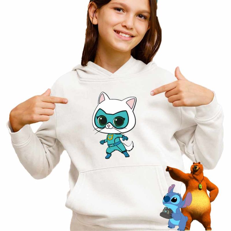 Fashion, accesorii si bijuterii - Copii - Imbracaminte copii - Pulovere si hanorace copii - Hanorac Copii Fete Super Pisicute Bitsy SuperKitties, alb, marime XL Copii - Infinity.ro
