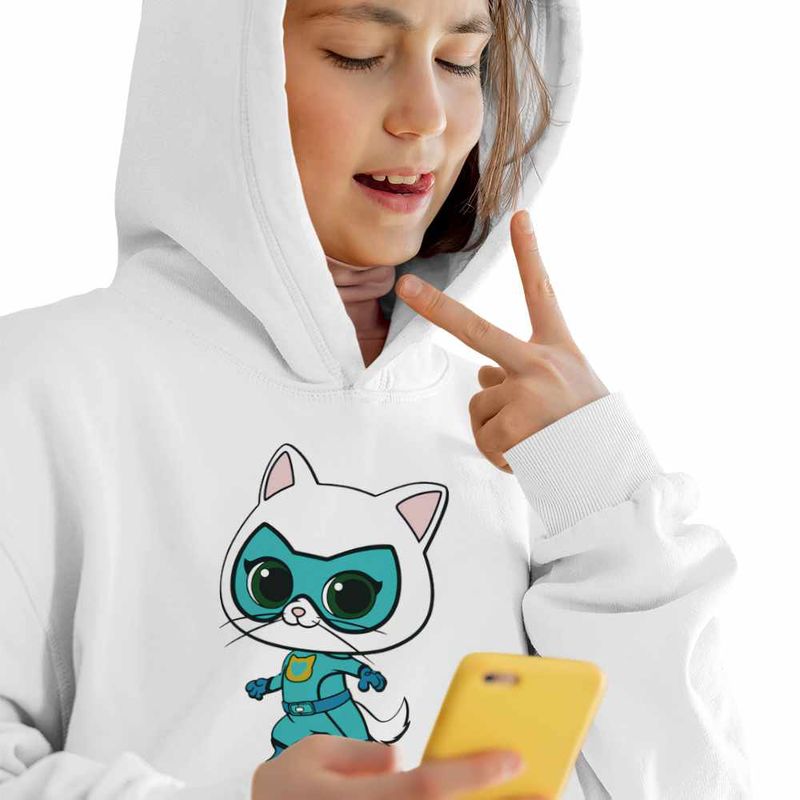 Fashion, accesorii si bijuterii - Copii - Imbracaminte copii - Pulovere si hanorace copii - Hanorac Copii Fete Super Pisicute Bitsy SuperKitties, alb, marime XL Copii - Infinity.ro
