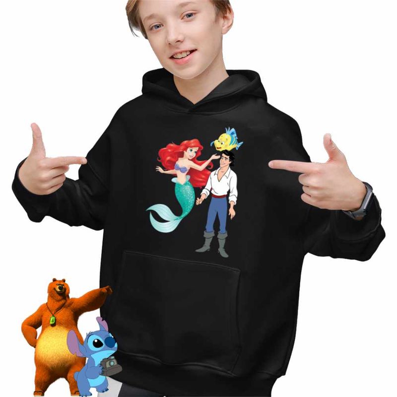 Fashion, accesorii si bijuterii - Copii - Imbracaminte copii - Pulovere si hanorace copii - Hanorac Copii Baieti Ariel Eric Flounder Mica Sirena, negru, marime XL Copii - Infinity.ro