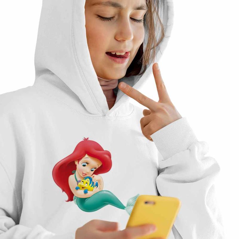 Fashion, accesorii si bijuterii - Copii - Imbracaminte copii - Pulovere si hanorace copii - Hanorac Copii Fete Mica Sirena Baby Flounder Ariel Little Mermaid, alb, marime XL Copii - Infinity.ro