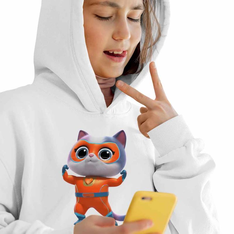 Fashion, accesorii si bijuterii - Copii - Imbracaminte copii - Pulovere si hanorace copii - Hanorac Copii Fete Super Pisicute Ghem Buddy SuperKitties, alb, marime L Copii - Infinity.ro