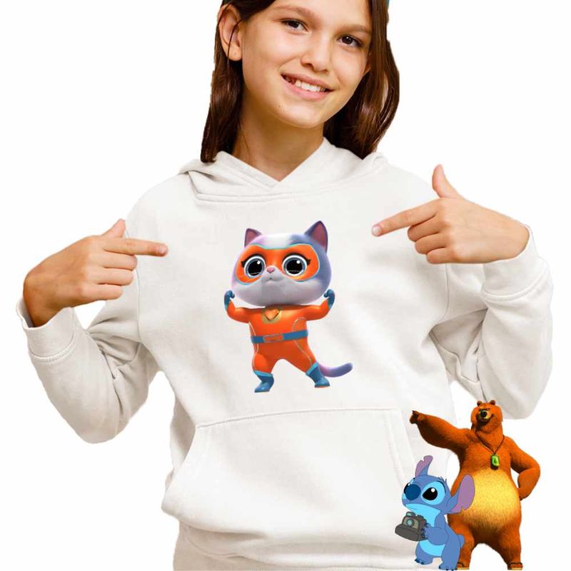 Fashion, accesorii si bijuterii - Copii - Imbracaminte copii - Pulovere si hanorace copii - Hanorac Copii Fete Super Pisicute Ghem Buddy SuperKitties, alb, marime L Copii - Infinity.ro