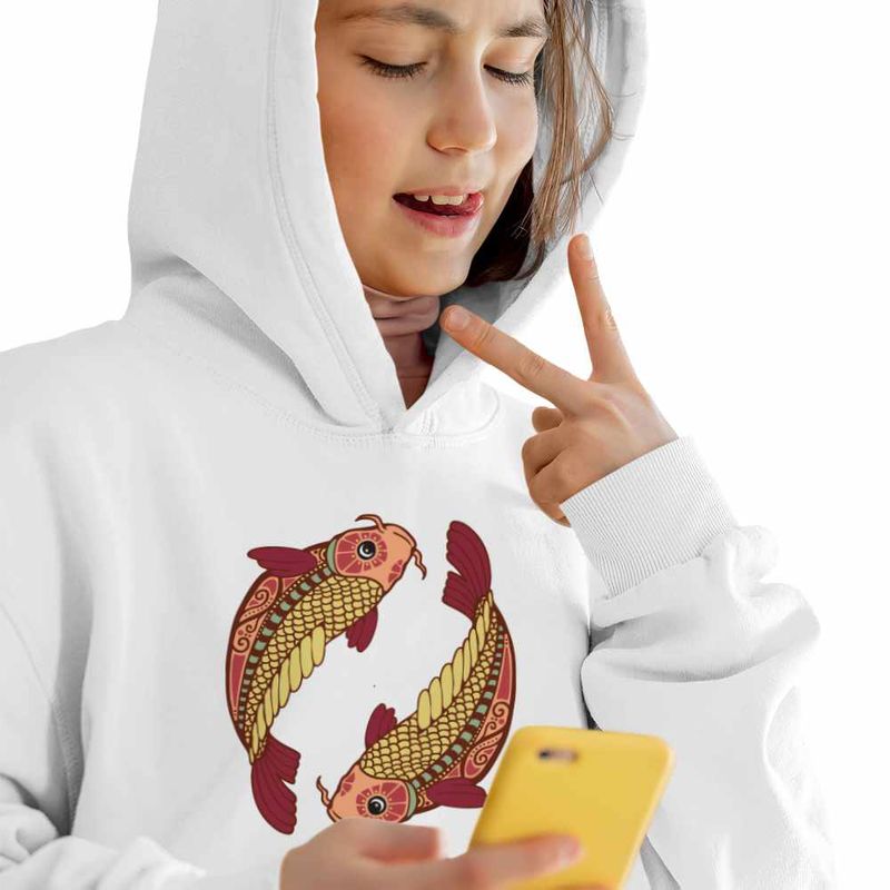Fashion, accesorii si bijuterii - Copii - Imbracaminte copii - Pulovere si hanorace copii - Hanorac Copii Fete Pesti Zodiac Horoscop Pisces Mandala Astrologie, alb, marime XL Copii - Infinity.ro
