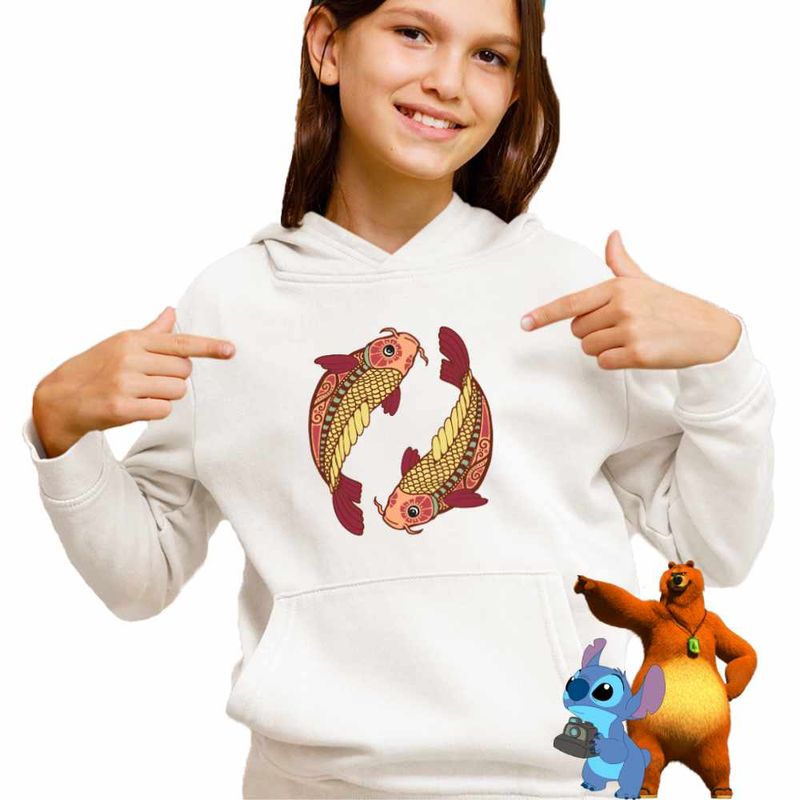 Fashion, accesorii si bijuterii - Copii - Imbracaminte copii - Pulovere si hanorace copii - Hanorac Copii Fete Pesti Zodiac Horoscop Pisces Mandala Astrologie, alb, marime XL Copii - Infinity.ro