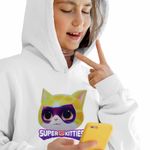 Fashion, accesorii si bijuterii - Copii - Imbracaminte copii - Pulovere si hanorace copii - Hanorac Copii Fete Sclipi Super Pisicute Sparks, alb, marime S Copii - Infinity.ro