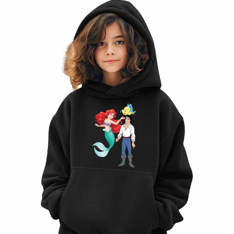 Fashion, accesorii si bijuterii - Copii - Imbracaminte copii - Pulovere si hanorace copii - Hanorac Copii Fete Ariel Eric Flounder Mica Sirena, negru, marime L Copii - Infinity.ro