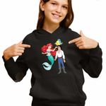 Fashion, accesorii si bijuterii - Copii - Imbracaminte copii - Pulovere si hanorace copii - Hanorac Copii Fete Ariel Eric Flounder Mica Sirena, negru, marime L Copii - Infinity.ro