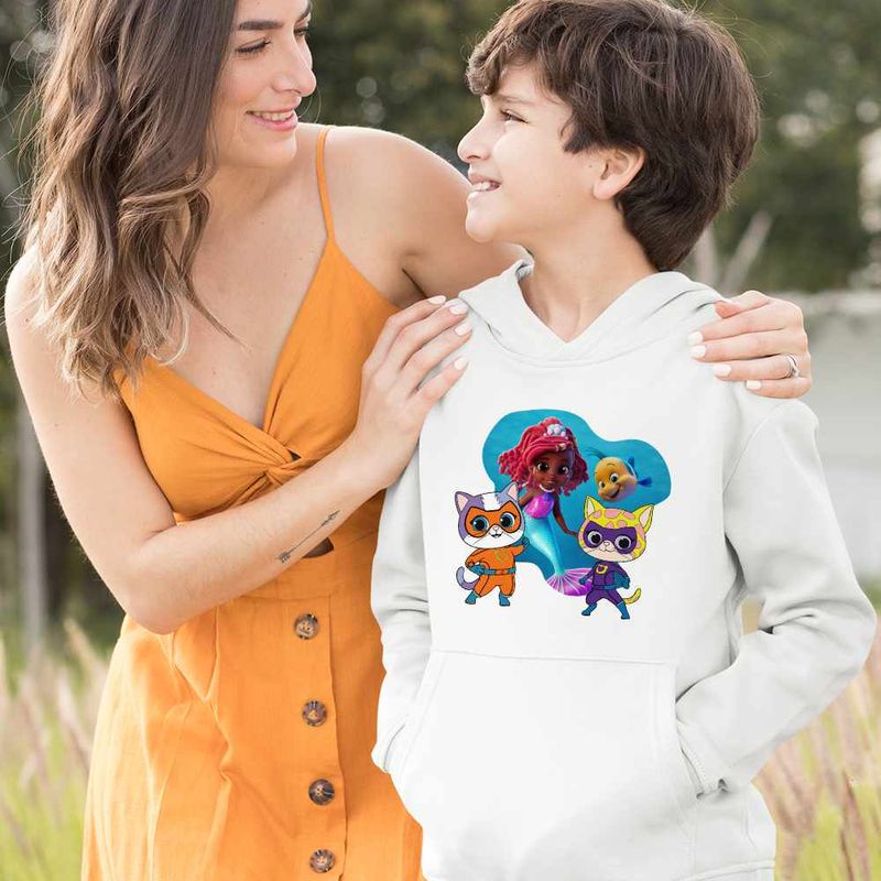 Fashion, accesorii si bijuterii - Copii - Imbracaminte copii - Pulovere si hanorace copii - Hanorac Copii Baieti Super Pisicute Ghem Sclipi Ariel Mica Sirena, alb, marime S Copii - Infinity.ro