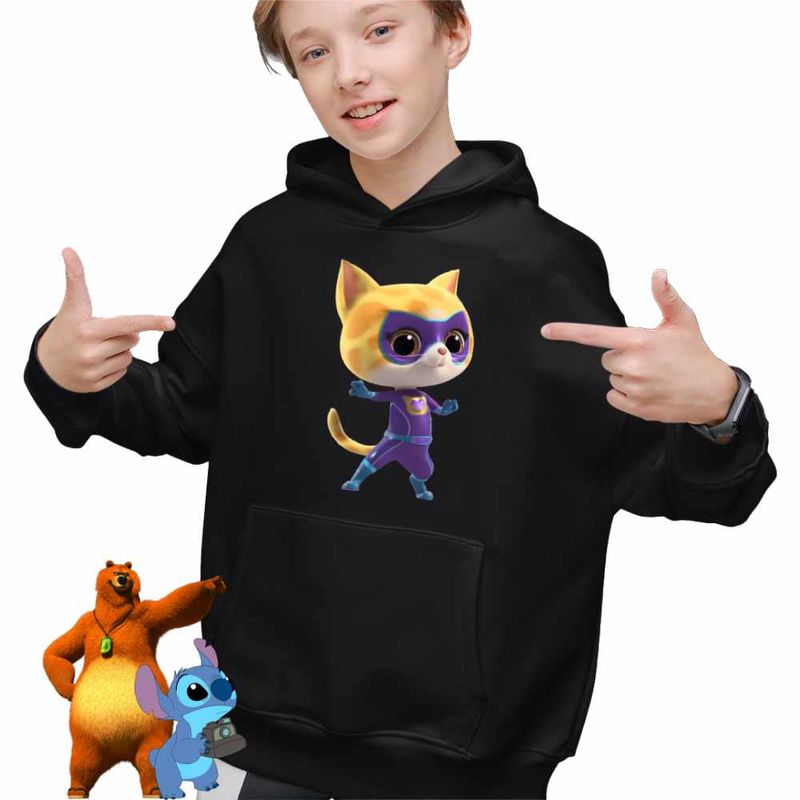 Fashion, accesorii si bijuterii - Copii - Imbracaminte copii - Pulovere si hanorace copii - Hanorac Copii Baieti Super Pisicute Sclipi Sparks SuperKitties, negru, marime L Copii - Infinity.ro