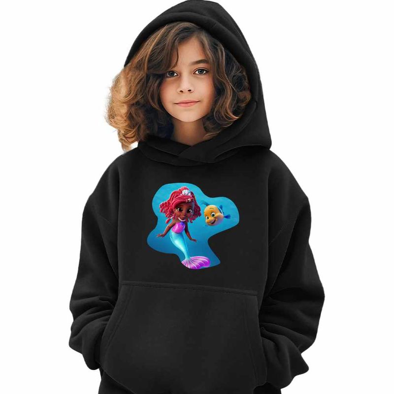 Fashion, accesorii si bijuterii - Copii - Imbracaminte copii - Pulovere si hanorace copii - Hanorac Copii Fete Ariel Flounder Disney Mica Sirena, negru, marime XL Copii - Infinity.ro