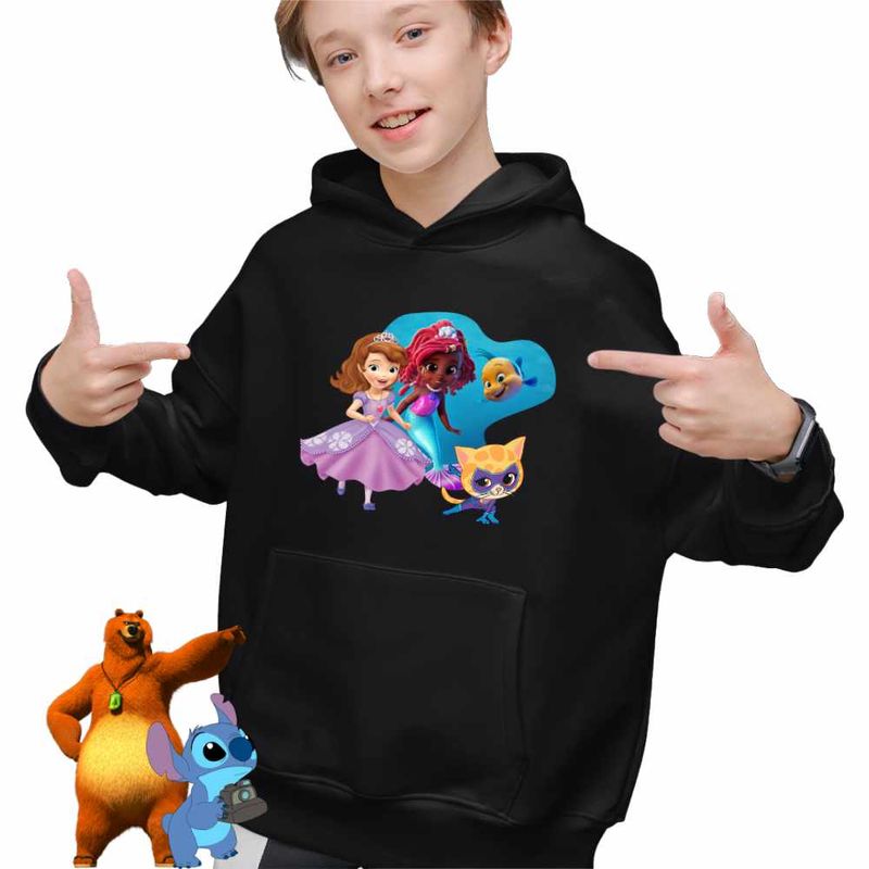 Fashion, accesorii si bijuterii - Copii - Imbracaminte copii - Pulovere si hanorace copii - Hanorac Copii Baieti Sofia Ariel Sclipi Super Pisicute, negru, marime S Copii - Infinity.ro