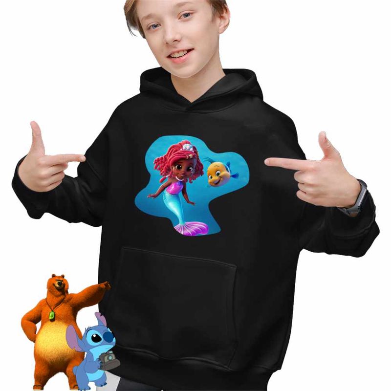 Fashion, accesorii si bijuterii - Copii - Imbracaminte copii - Pulovere si hanorace copii - Hanorac Copii Baieti Ariel Flounder Disney Mica Sirena, negru, marime S Copii - Infinity.ro