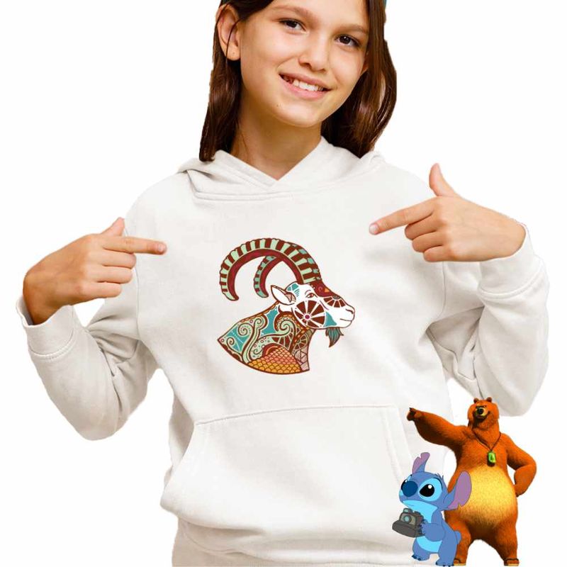 Fashion, accesorii si bijuterii - Copii - Imbracaminte copii - Pulovere si hanorace copii - Hanorac Copii Fete Capricorn Zodiac Horoscop Mandala Astrologie, alb, marime XL Copii - Infinity.ro