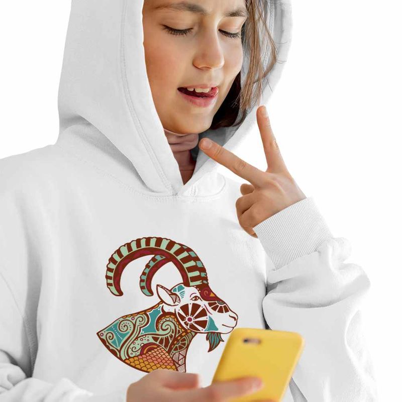 Fashion, accesorii si bijuterii - Copii - Imbracaminte copii - Pulovere si hanorace copii - Hanorac Copii Fete Capricorn Zodiac Horoscop Mandala Astrologie, alb, marime XL Copii - Infinity.ro