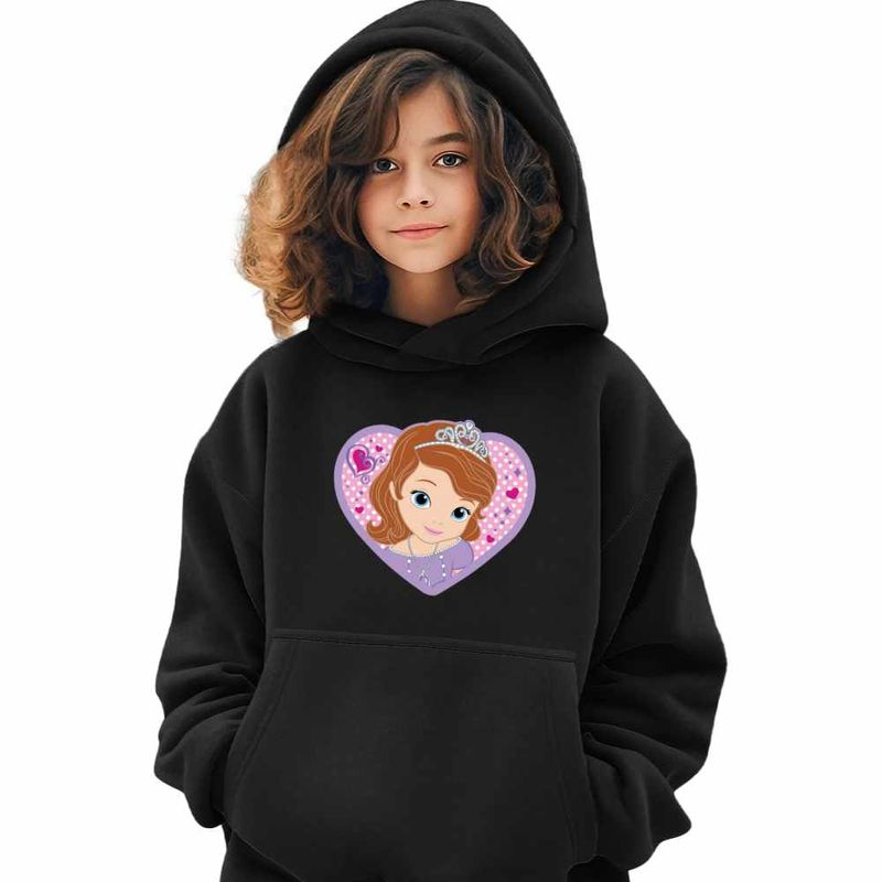 Fashion, accesorii si bijuterii - Copii - Imbracaminte copii - Pulovere si hanorace copii - Hanorac Copii Fete Sofia Intai Inima Desene, negru, marime M Copii - Infinity.ro