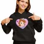 Fashion, accesorii si bijuterii - Copii - Imbracaminte copii - Pulovere si hanorace copii - Hanorac Copii Fete Sofia Intai Inima Desene, negru, marime M Copii - Infinity.ro