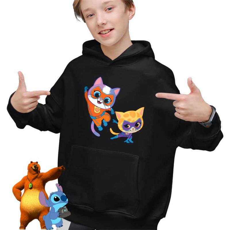 Fashion, accesorii si bijuterii - Copii - Imbracaminte copii - Pulovere si hanorace copii - Hanorac Copii Baieti Super Pisicute Ghem Sclipi, negru, marime XS Copii - Infinity.ro