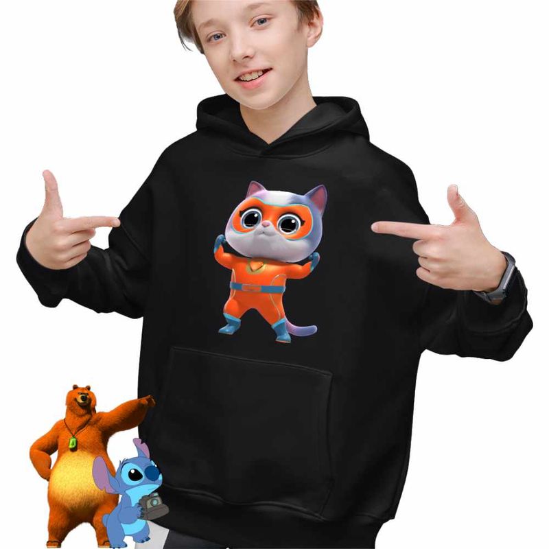 Fashion, accesorii si bijuterii - Copii - Imbracaminte copii - Pulovere si hanorace copii - Hanorac Copii Baieti Super Pisicute Ghem Buddy SuperKitties, negru, marime XS Copii - Infinity.ro