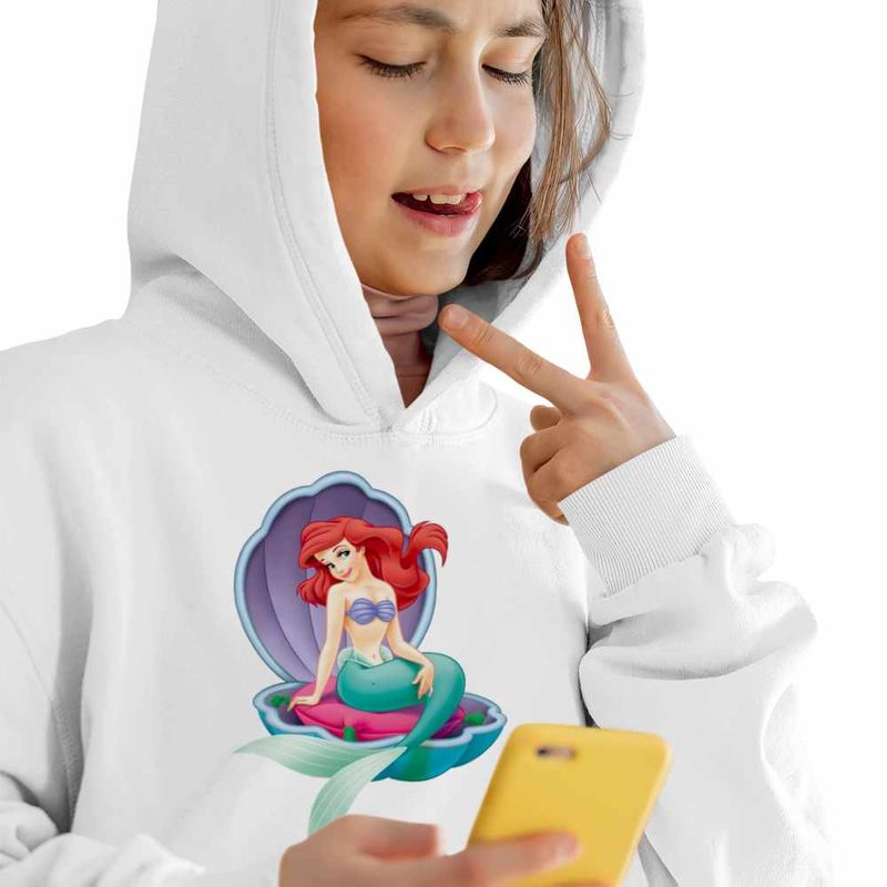 Fashion, accesorii si bijuterii - Copii - Imbracaminte copii - Pulovere si hanorace copii - Hanorac Copii Fete Ariel Scoica Mica Sirena Disney, alb, marime XL Copii - Infinity.ro