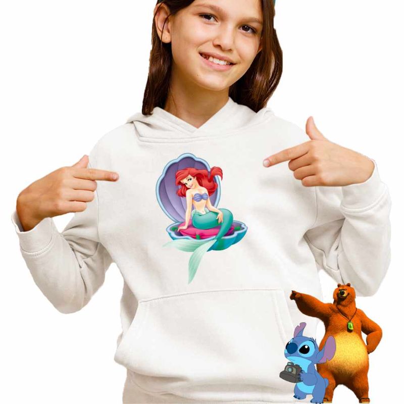 Fashion, accesorii si bijuterii - Copii - Imbracaminte copii - Pulovere si hanorace copii - Hanorac Copii Fete Ariel Scoica Mica Sirena Disney, alb, marime XL Copii - Infinity.ro