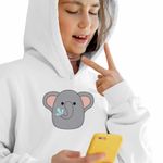 Fashion, accesorii si bijuterii - Copii - Imbracaminte copii - Pulovere si hanorace copii - Hanorac Copii Fete Squishmallows Elefant Africa, alb, marime L Copii - Infinity.ro