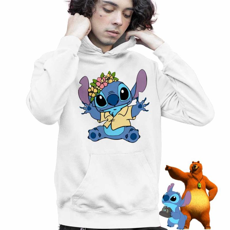 Fashion, accesorii si bijuterii - Copii - Imbracaminte copii - Pulovere si hanorace copii - Hanorac Copii Baieti Stitch Coronita, alb, marime M Copii - Infinity.ro