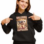 Fashion, accesorii si bijuterii - Copii - Imbracaminte copii - Pulovere si hanorace copii - Hanorac Copii Fete Ballerina Cappuccina Italian Meme Brainrot Brain Rot, negru, marime L Copii - Infinity.ro