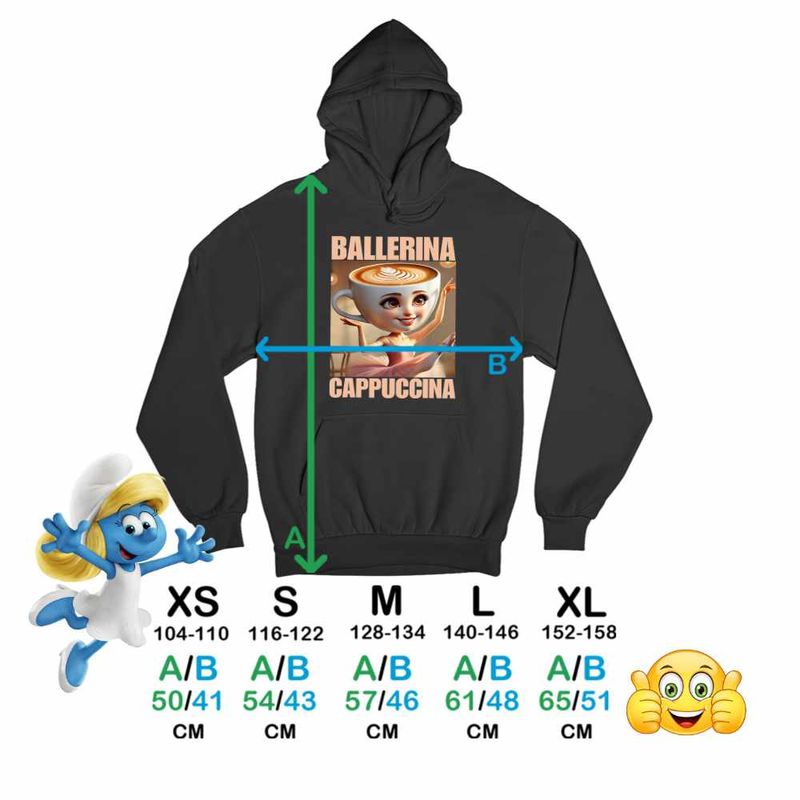 Fashion, accesorii si bijuterii - Copii - Imbracaminte copii - Pulovere si hanorace copii - Hanorac Copii Fete Ballerina Cappuccina Italian Meme Brainrot Brain Rot, negru, marime L Copii - Infinity.ro