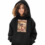 Fashion, accesorii si bijuterii - Copii - Imbracaminte copii - Pulovere si hanorace copii - Hanorac Copii Fete Ballerina Cappuccina Italian Meme Brainrot Brain Rot, negru, marime L Copii - Infinity.ro