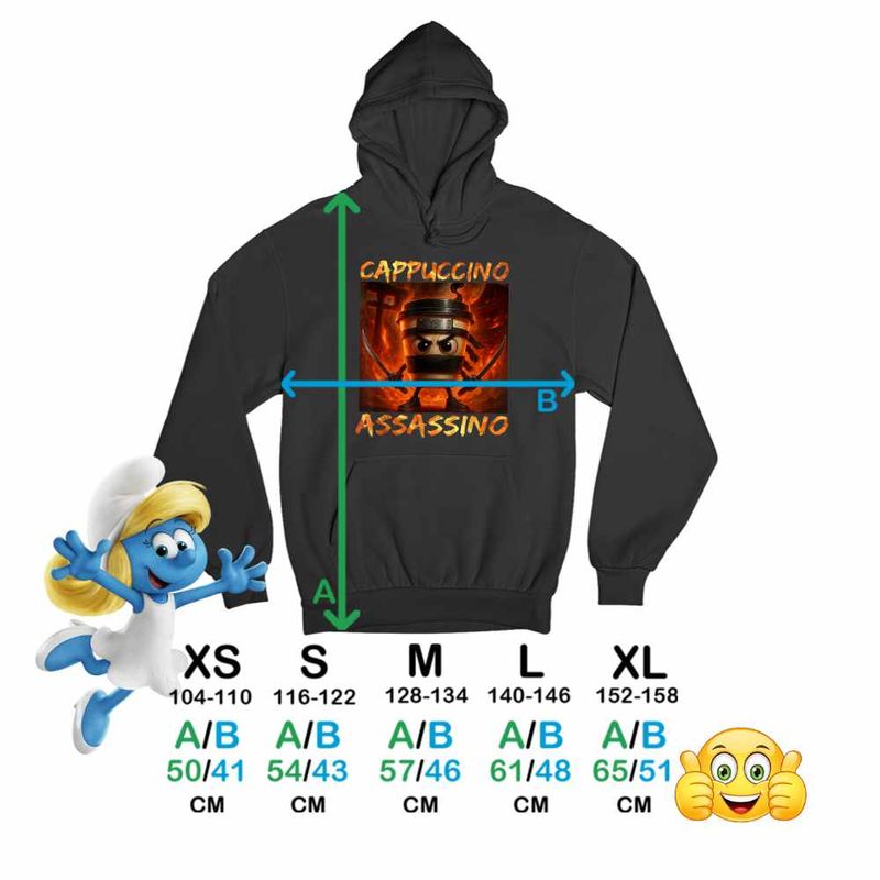 Fashion, accesorii si bijuterii - Copii - Imbracaminte copii - Pulovere si hanorace copii - Hanorac Copii Baieti Italia Cappuccino Assassino Brainrot, negru, marime S Copii - Infinity.ro