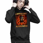 Fashion, accesorii si bijuterii - Copii - Imbracaminte copii - Pulovere si hanorace copii - Hanorac Copii Baieti Italia Cappuccino Assassino Brainrot, negru, marime S Copii - Infinity.ro