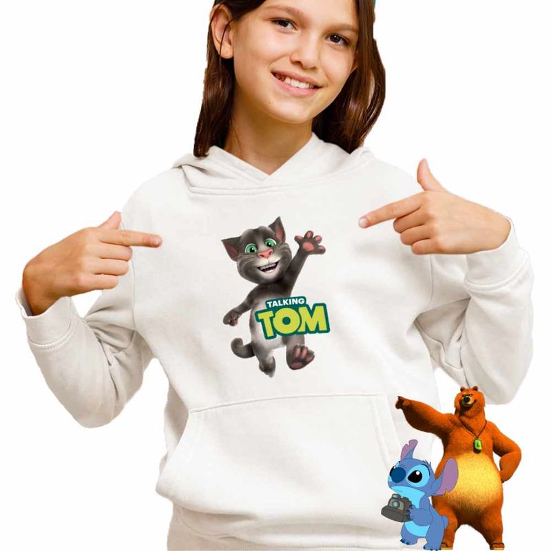 Fashion, accesorii si bijuterii - Copii - Imbracaminte copii - Pulovere si hanorace copii - Hanorac Copii Fete Talking Tom, alb, marime L Copii - Infinity.ro