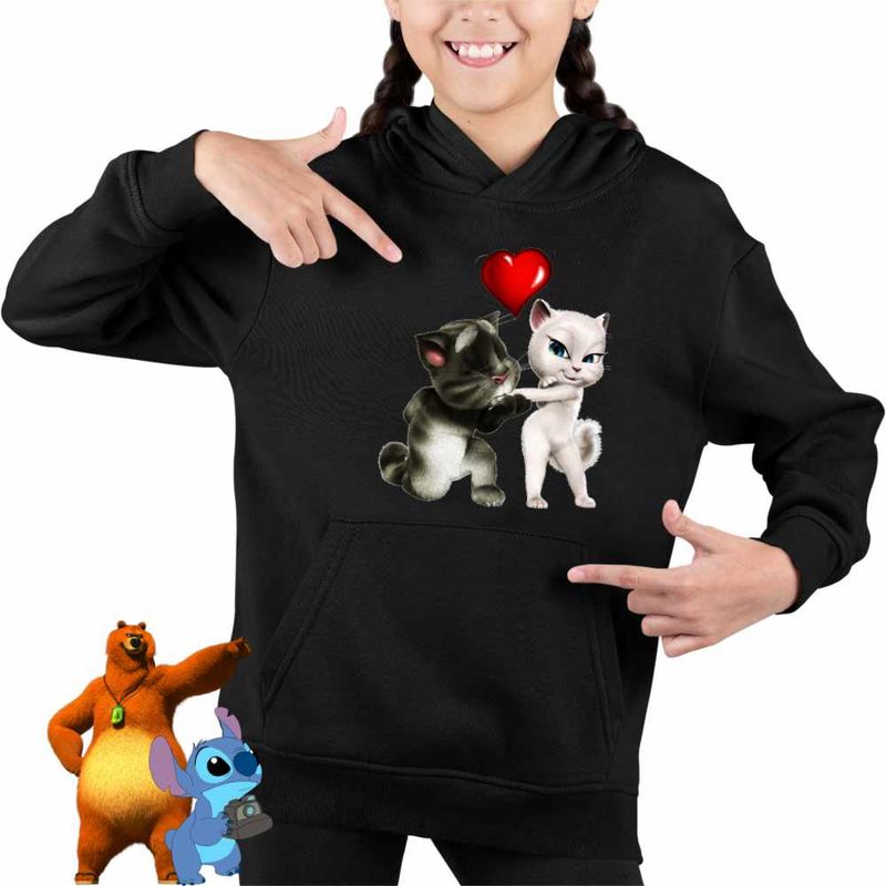 Fashion, accesorii si bijuterii - Copii - Imbracaminte copii - Pulovere si hanorace copii - Hanorac Copii Fete Talking Tom Angela Love, negru, marime L Copii - Infinity.ro