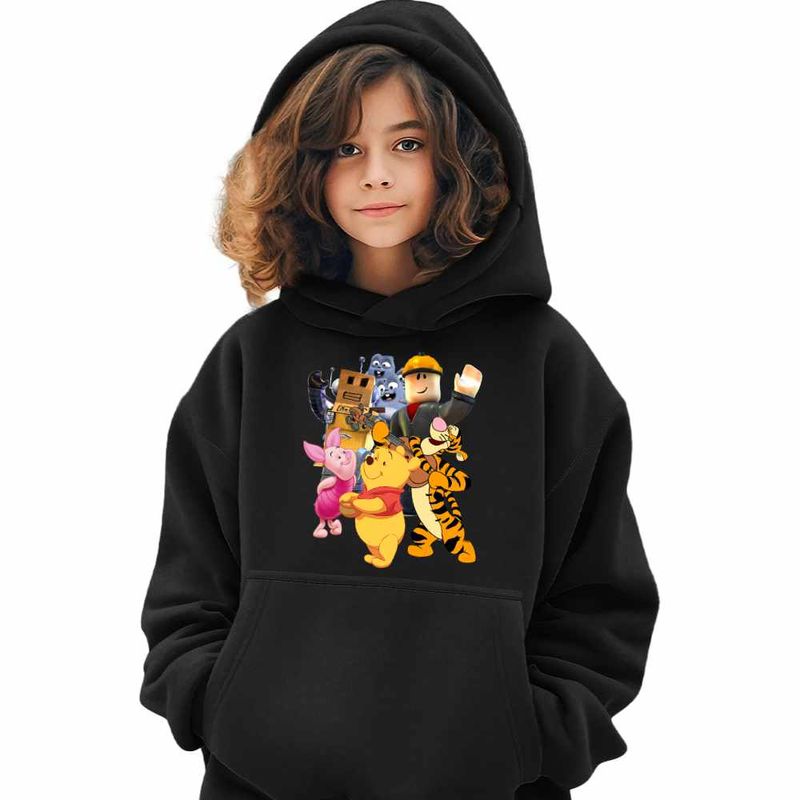 Fashion, accesorii si bijuterii - Copii - Imbracaminte copii - Pulovere si hanorace copii - Hanorac Copii Fete Roblox Winnie the Pooh Lemingii, negru, marime M Copii - Infinity.ro