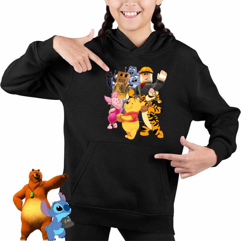 Fashion, accesorii si bijuterii - Copii - Imbracaminte copii - Pulovere si hanorace copii - Hanorac Copii Fete Roblox Winnie the Pooh Lemingii, negru, marime M Copii - Infinity.ro
