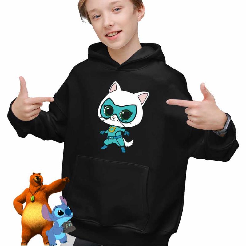 Fashion, accesorii si bijuterii - Copii - Imbracaminte copii - Pulovere si hanorace copii - Hanorac Copii Baieti Super Pisicute Bitsy SuperKitties, negru, marime XS Copii - Infinity.ro