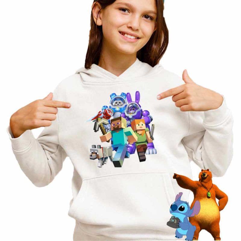 Fashion, accesorii si bijuterii - Copii - Imbracaminte copii - Pulovere si hanorace copii - Hanorac Copii Fete Minecraft Robogobo, alb, marime L Copii - Infinity.ro